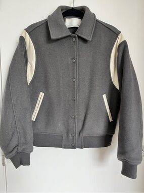 Grey Jacket with Cream Faux leather Panels